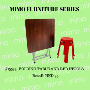 mimo miniature -MIMO Furniture Series - Folding Table and Red Stools (No.15533)