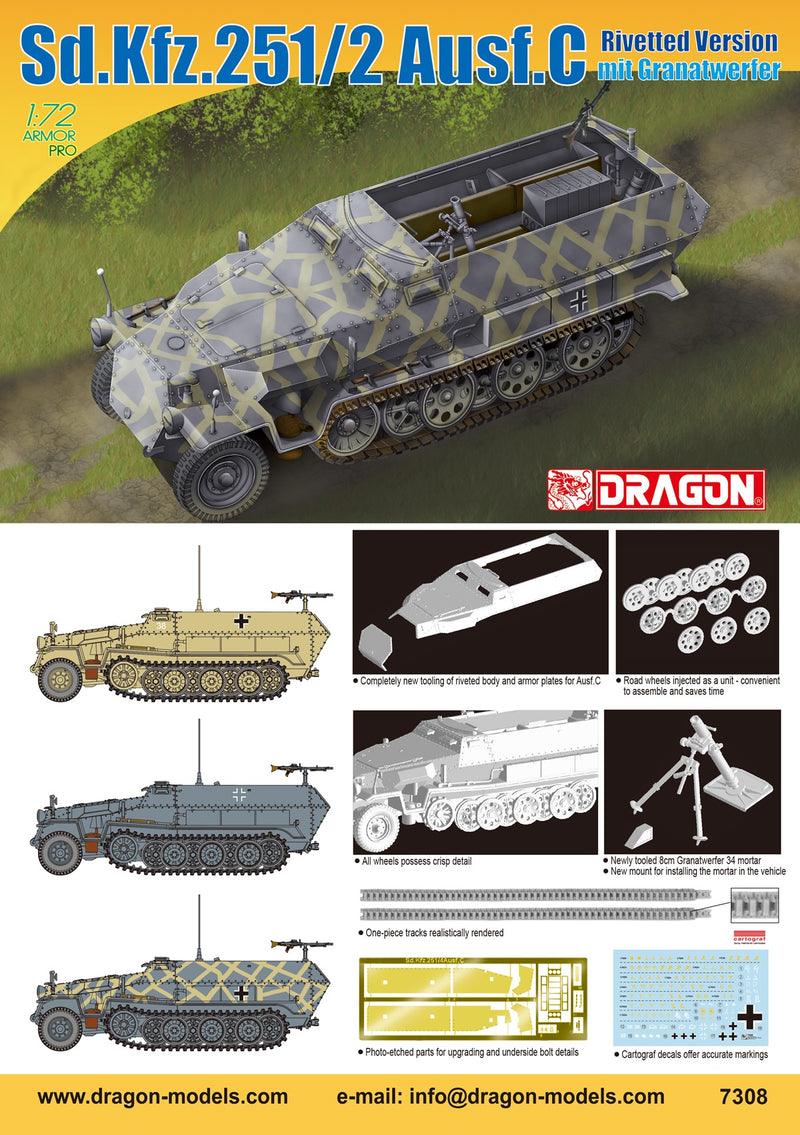 1/72 Sd.Kfz.251/2 Ausf.C Rivetted Version mit Granatwerfer – Cyber Hobby